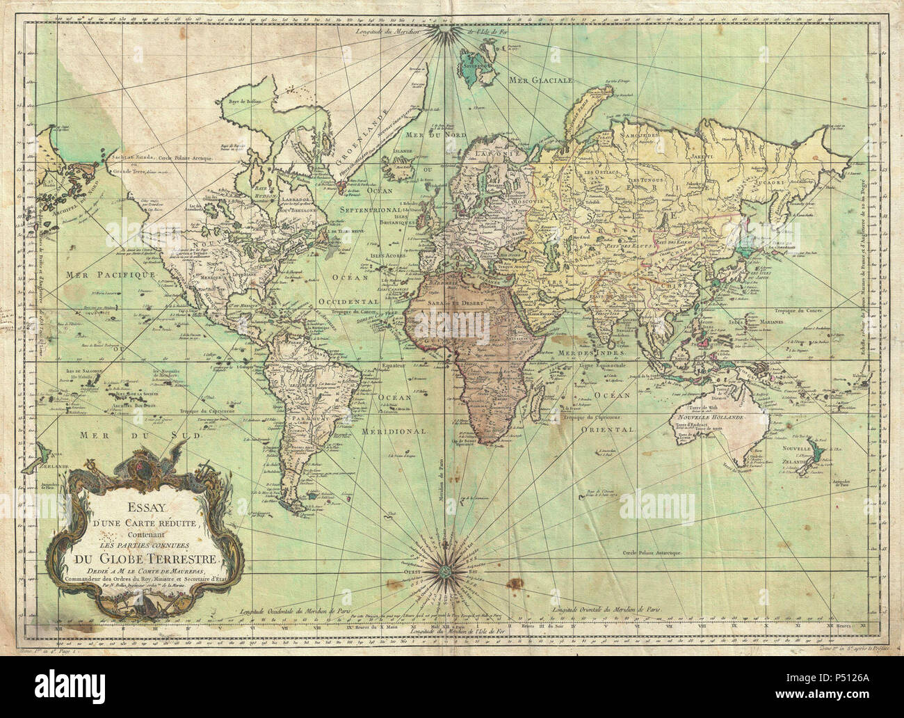 1778 Bellin una carta nautica o una mappa del mondo - Geographicus - World-bellin-1778. Foto Stock