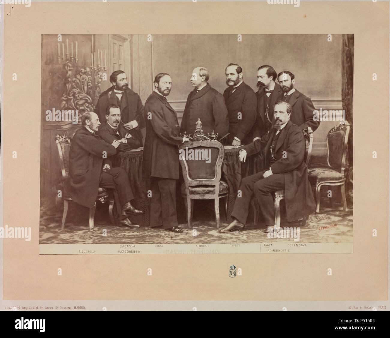 FOTOGRAFIA DEL GOBIERNO EL PROVVISORIA 8 de octubre de 1868 FORMADO POR Francisco Serrano. Autore: Jean Laurent (1816-1886). Posizione: Biblioteca Nacional-COLECCION, Madrid. Foto Stock