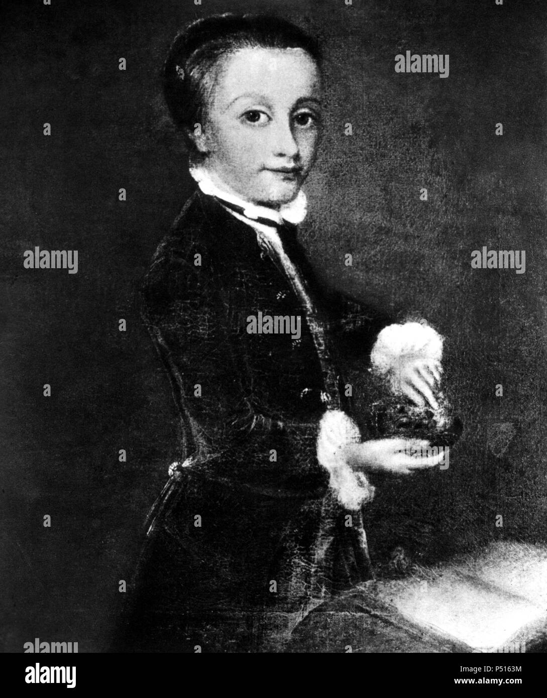 Johann Wolfgang Amadeus Mozart (Salisburgo, 1756-Viena, 1791).Compositor austríaco de música clásica. Reproducción de onu retrato de su juventud. Foto Stock
