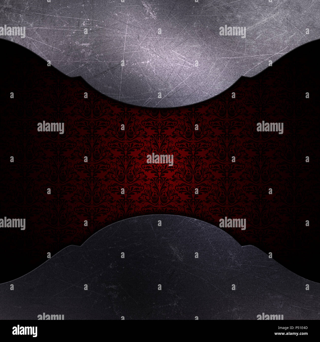 Sfondo metallico con graffi e macchie su un stile Damasco wallpaper Foto Stock