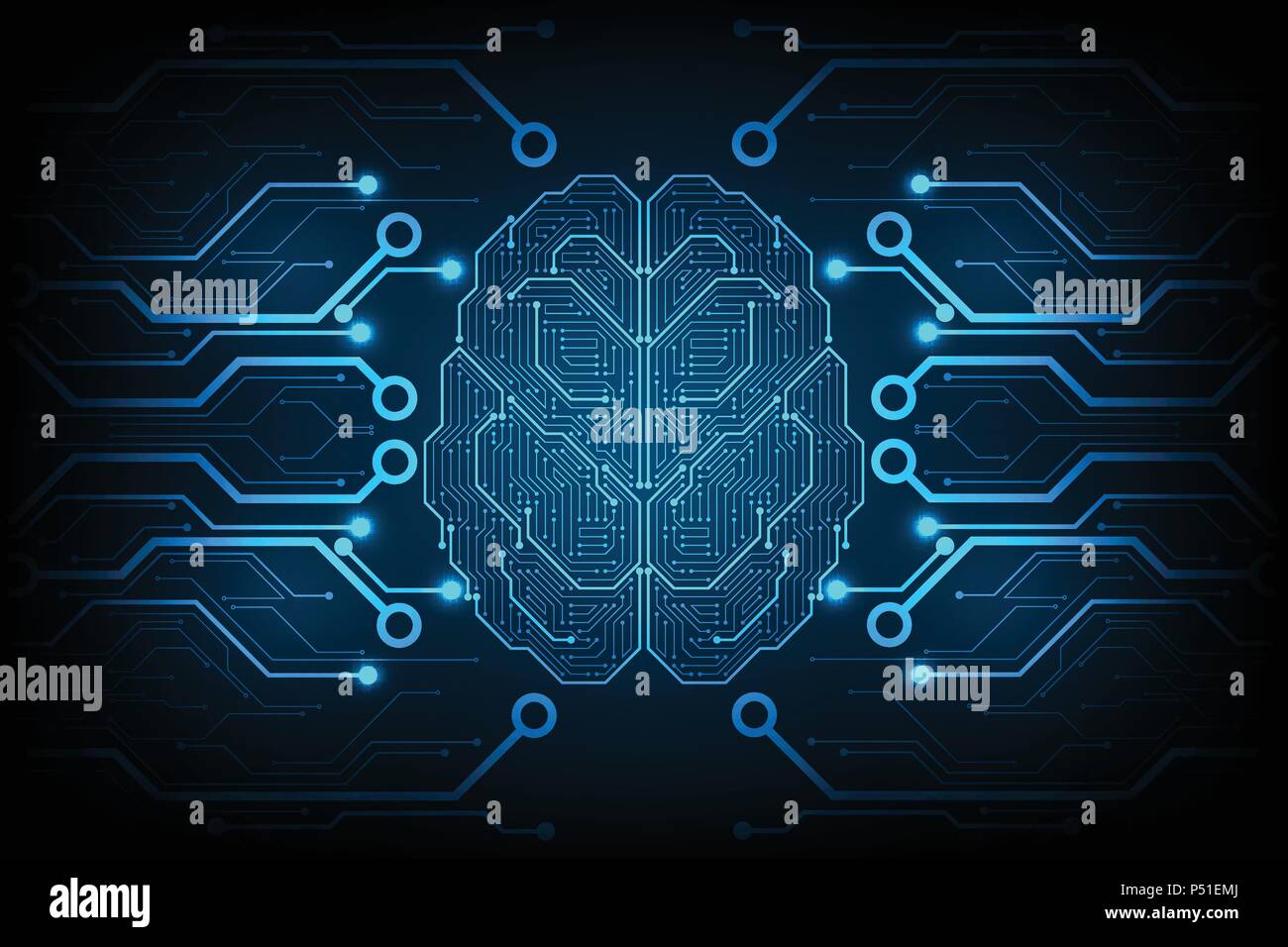Circuiti elettronici nella forma del cervello. Illustrazione Vettoriale