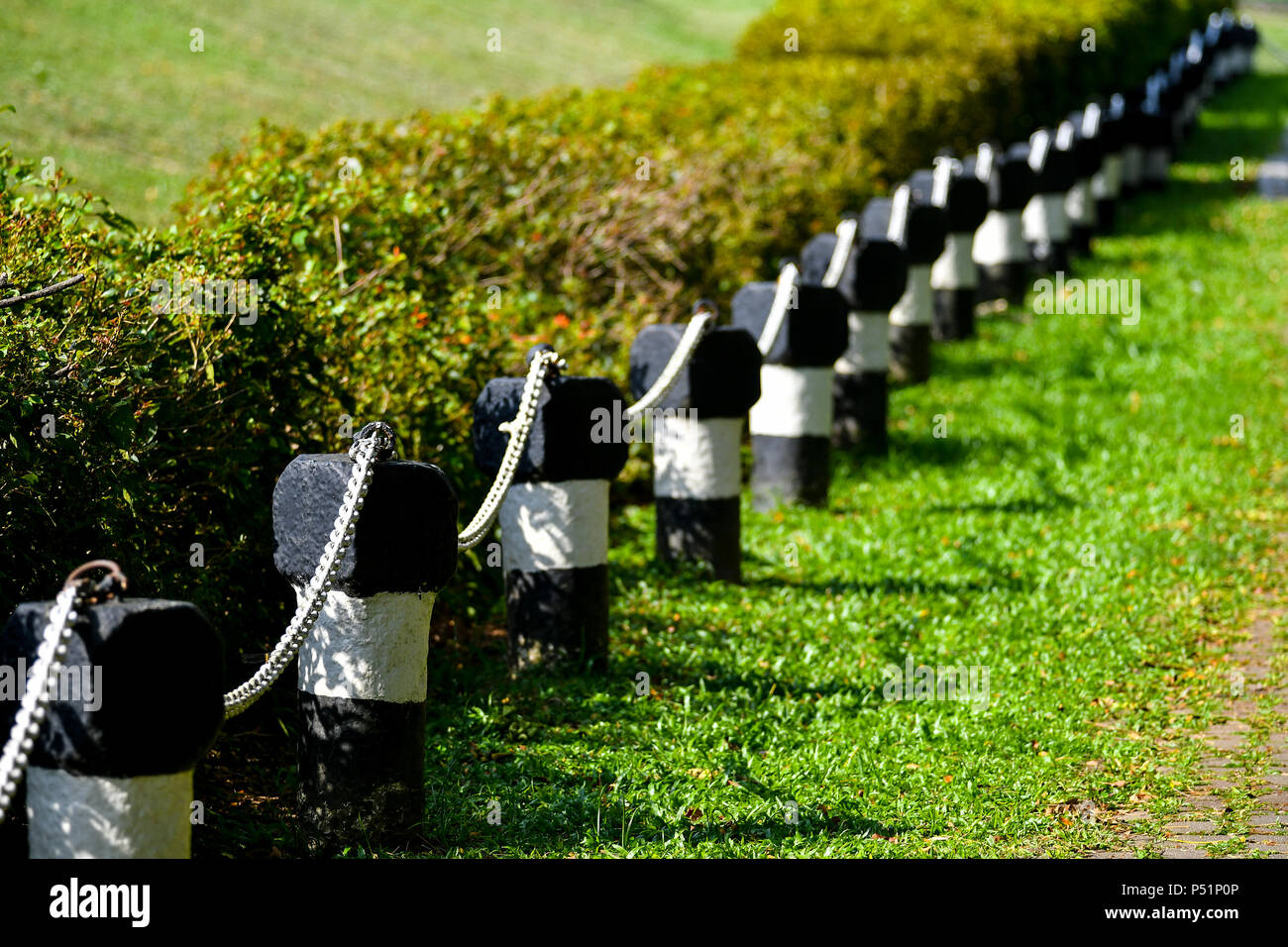 Giardino di cemento e ringhiera metallica recinzione Foto Stock
