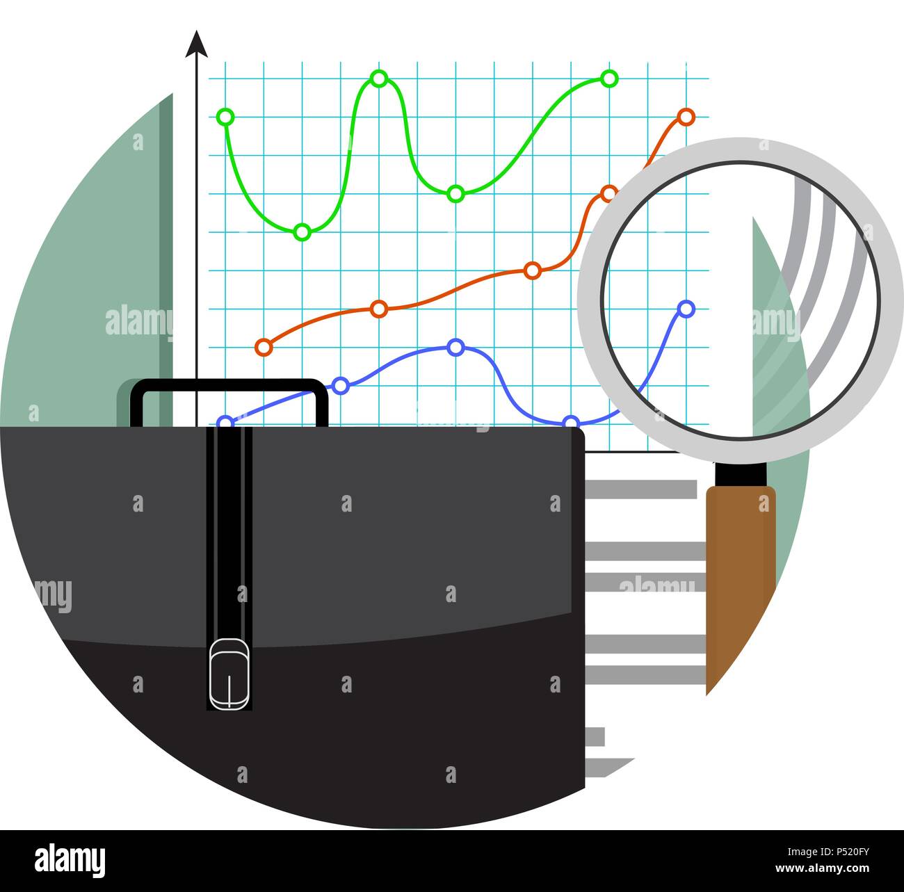 Strumenti di analisi e di analisi dei dati. Il vettore grafico di analisi dei dati finanziari, business illustrazione del grafico Illustrazione Vettoriale