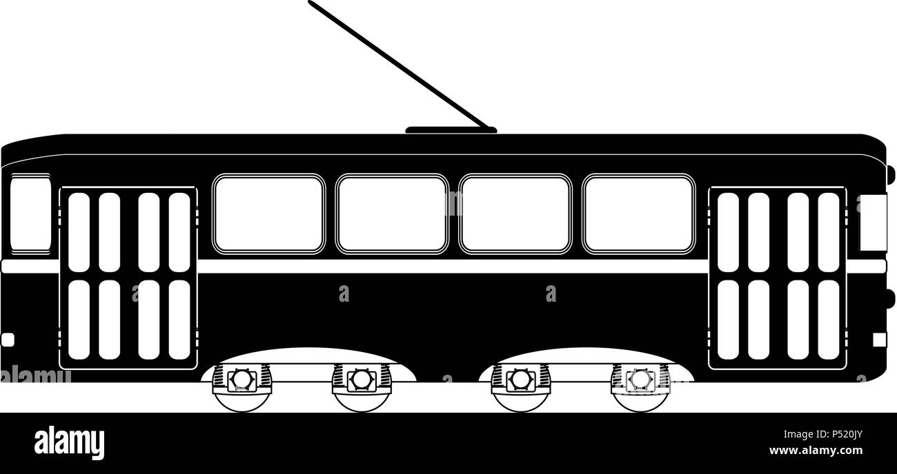 Il treno o il tram bianco e nero. Vettore di passeggeri Trasporto, viaggi ferroviari, treno illustrazione di trasporto Illustrazione Vettoriale