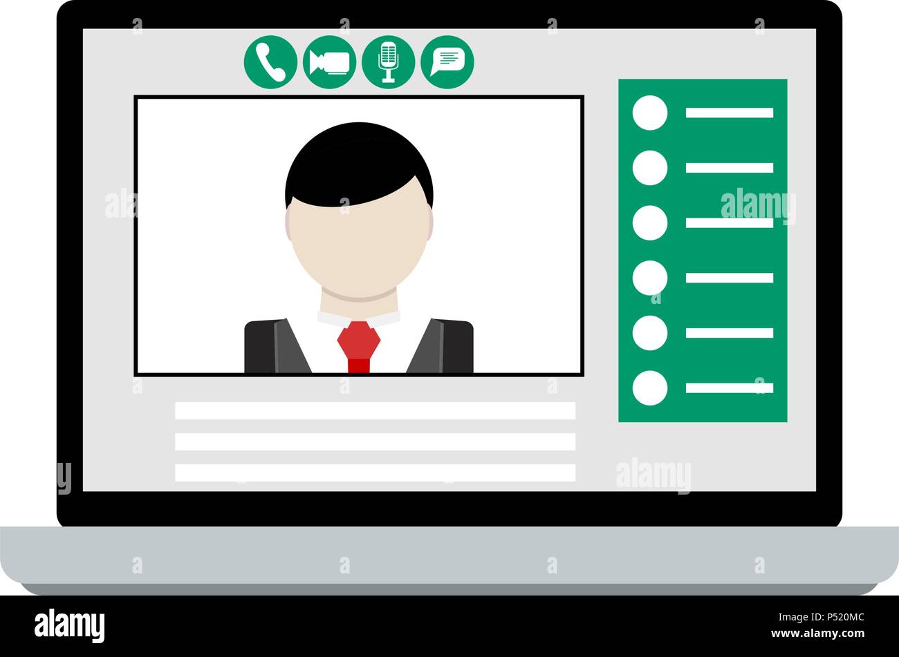 Chiamata video su laptop. Comunicazione online per computer, chat web sulla schermata, illustrazione vettoriale Illustrazione Vettoriale
