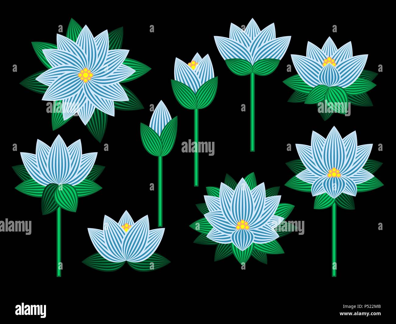 Set di fiori di loto. Illustrazione Vettoriale