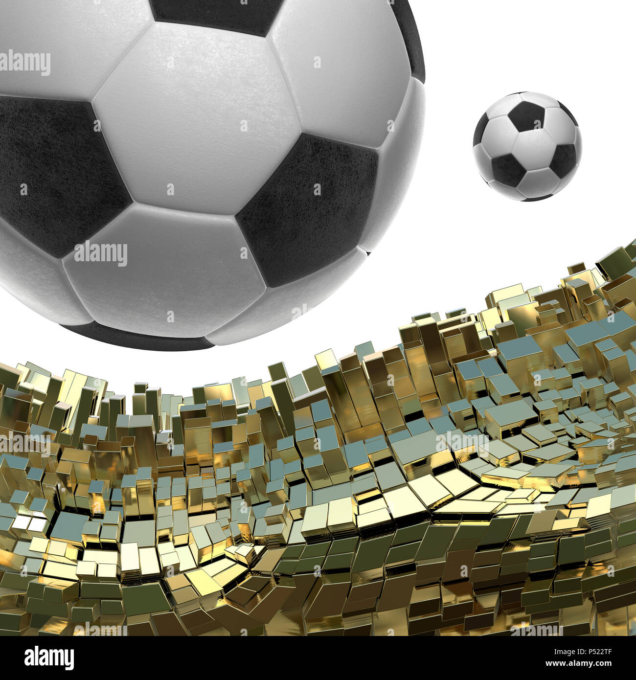 Soccer-sfere isolate su golden sfondo architettonico 3d illustrazione Foto Stock
