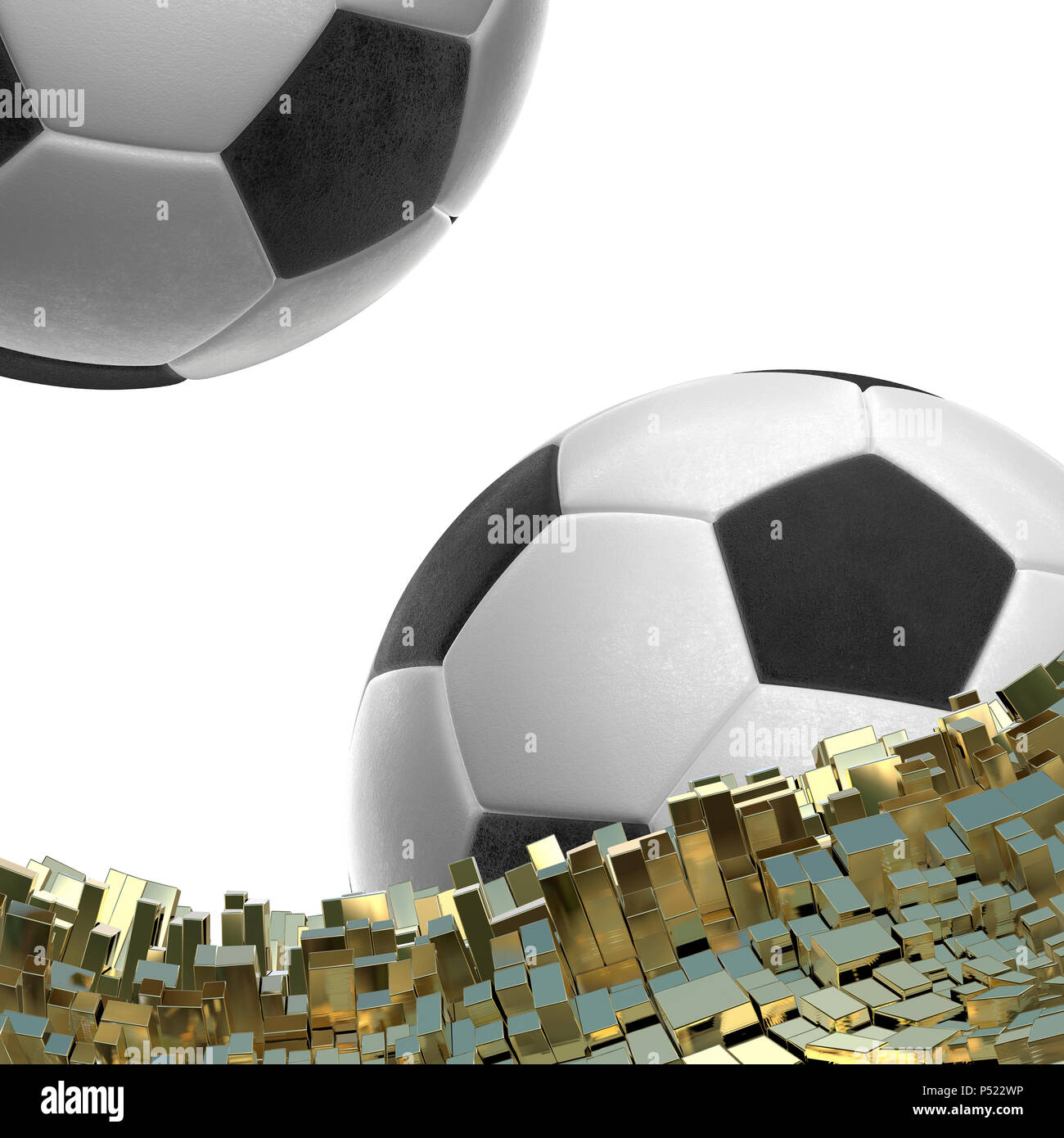 Soccer-sfere isolate su golden sfondo architettonico 3d illustrazione Foto Stock