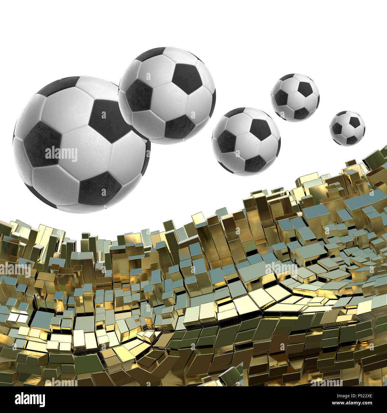 Soccer-sfere isolate su golden sfondo architettonico 3d illustrazione Foto Stock