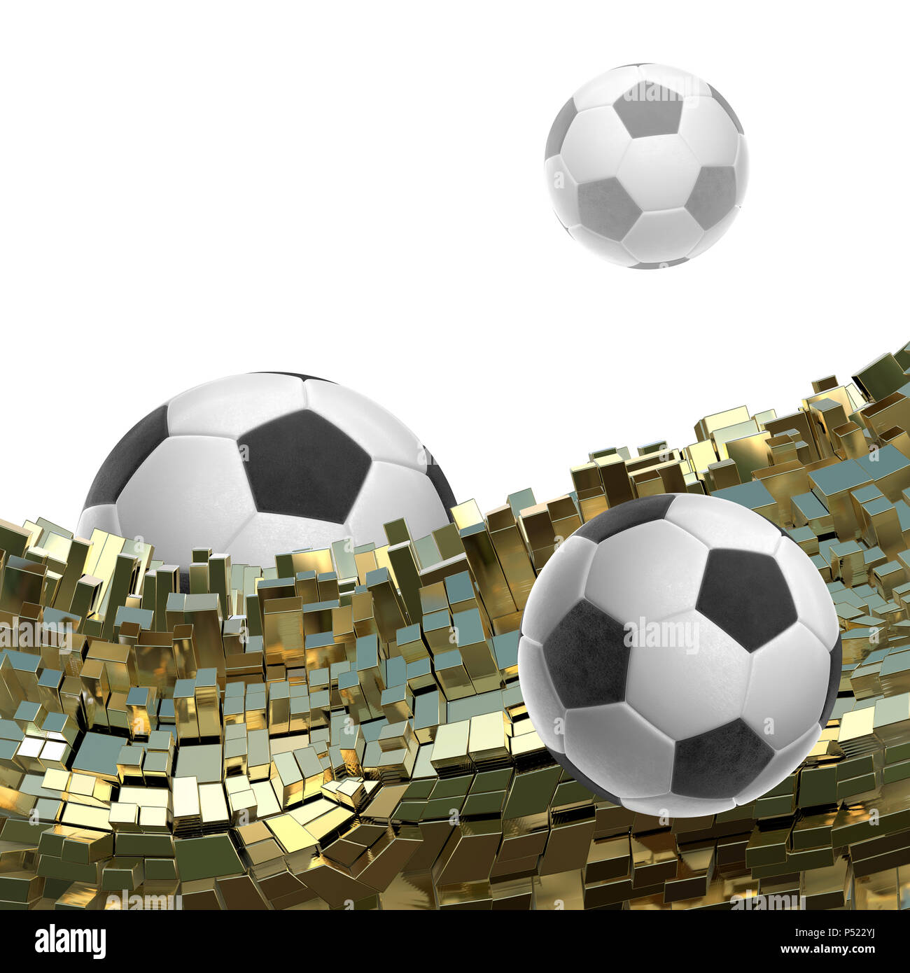 Soccer-sfere isolate su golden sfondo architettonico 3d illustrazione Foto Stock