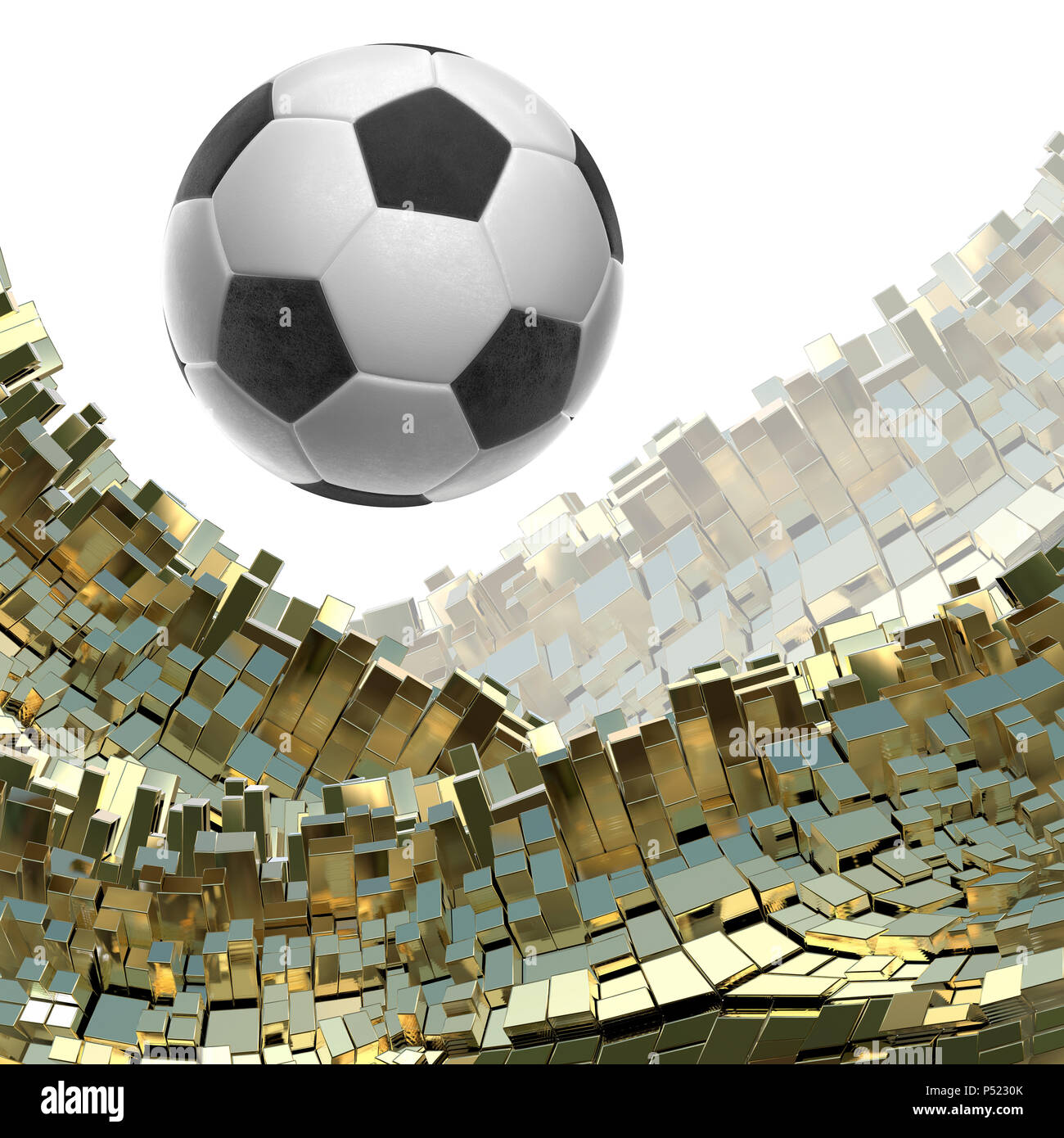 Pallone da calcio isolati su golden sfondo architettonico 3d illustrazione Foto Stock
