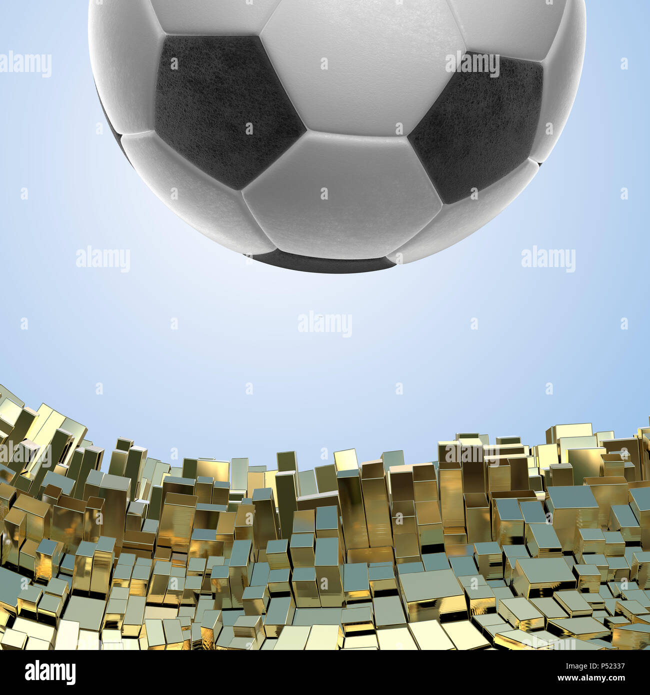 Pallone da calcio isolati su golden sfondo architettonico 3d illustrazione Foto Stock