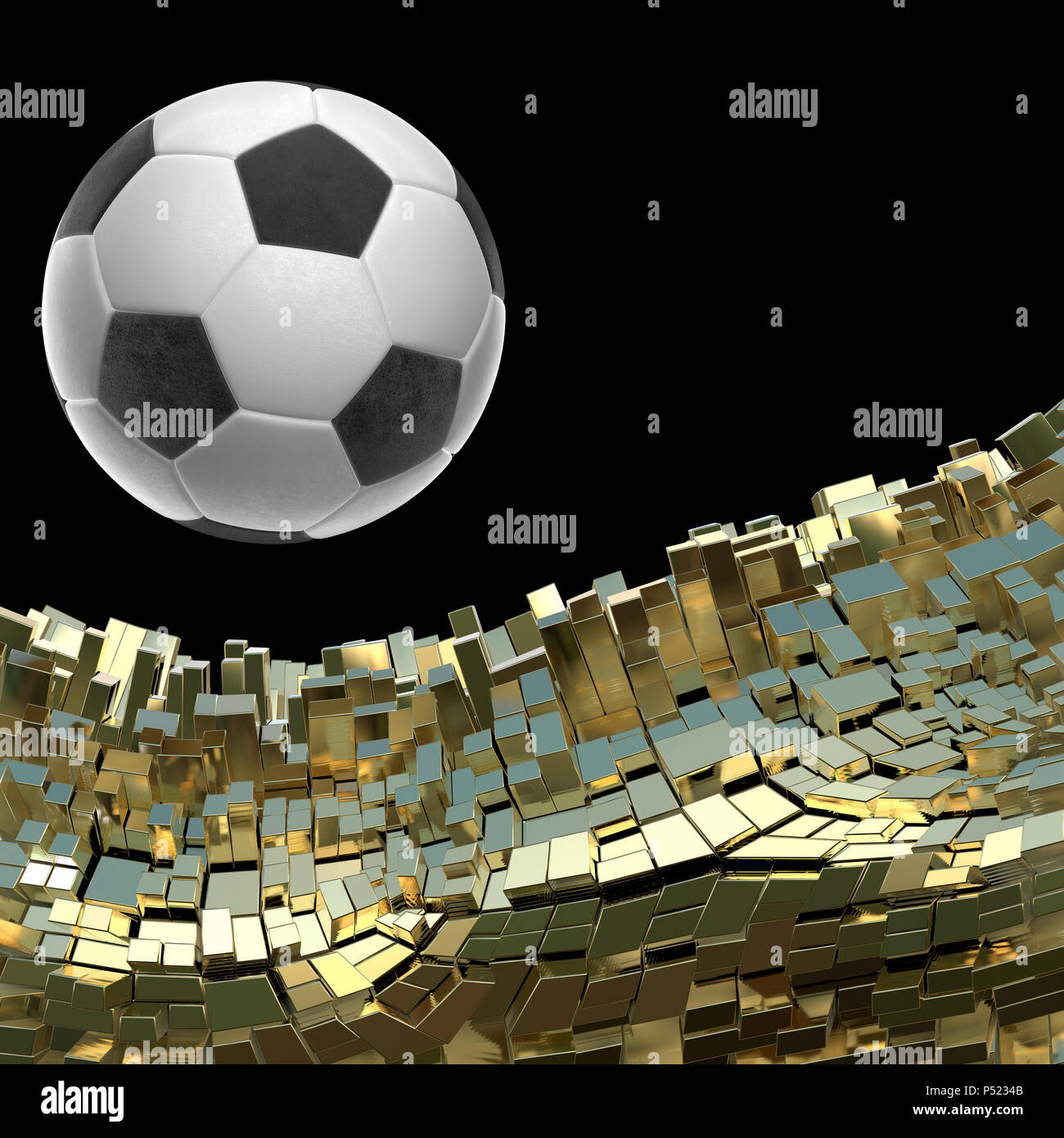 Pallone da calcio isolati su golden sfondo architettonico 3d illustrazione Foto Stock