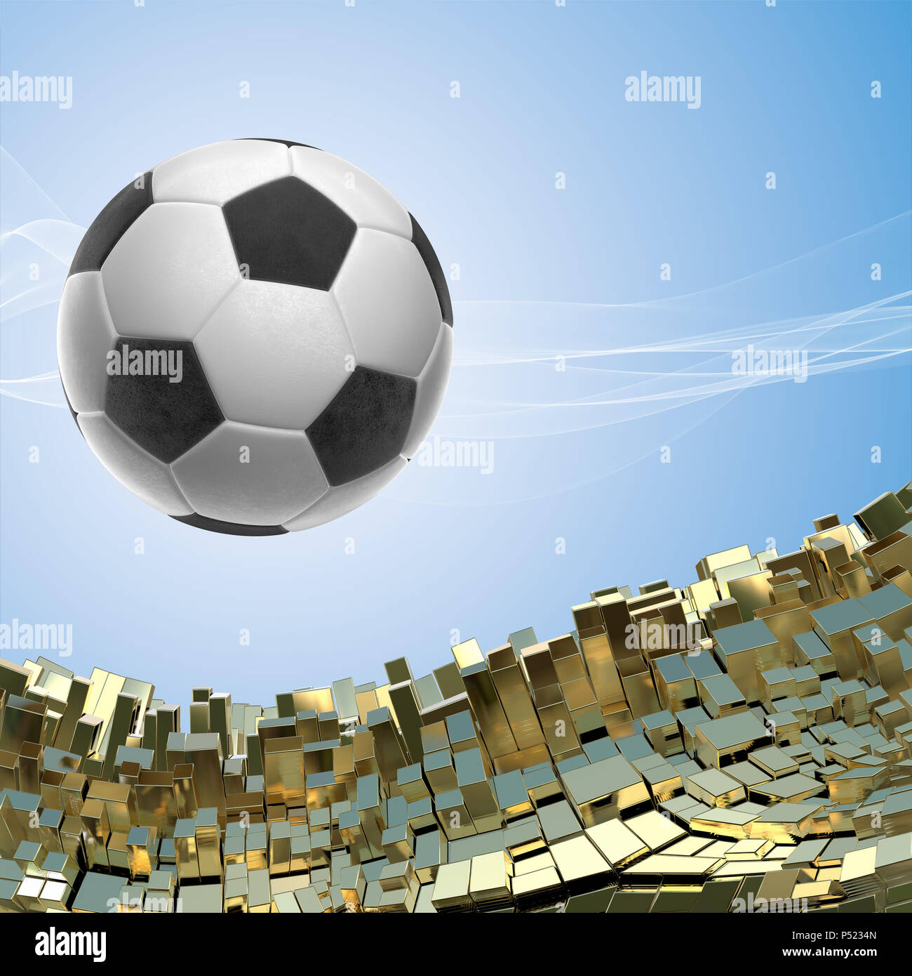 Pallone da calcio isolati su golden sfondo architettonico 3d illustrazione Foto Stock