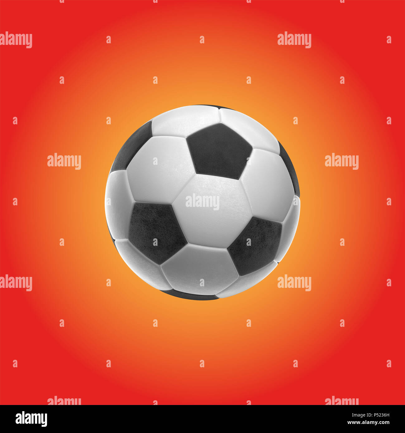Pallone da calcio isolati su sfondo arancione 3d illustrazione Foto Stock