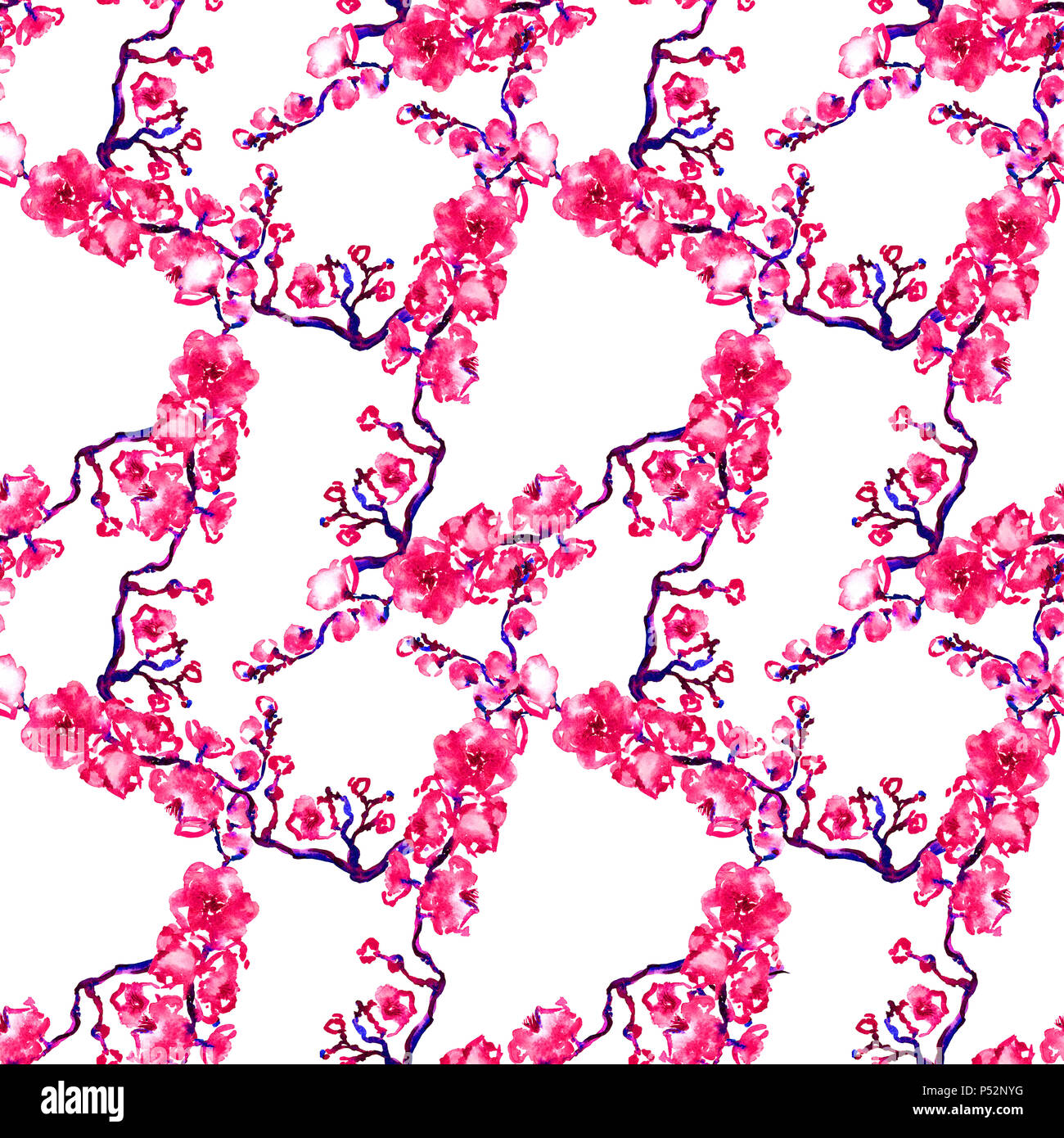 Rosa sakura ramo blossom, seamless pattern dipinte a mano illustrazione ad acquerello Foto Stock