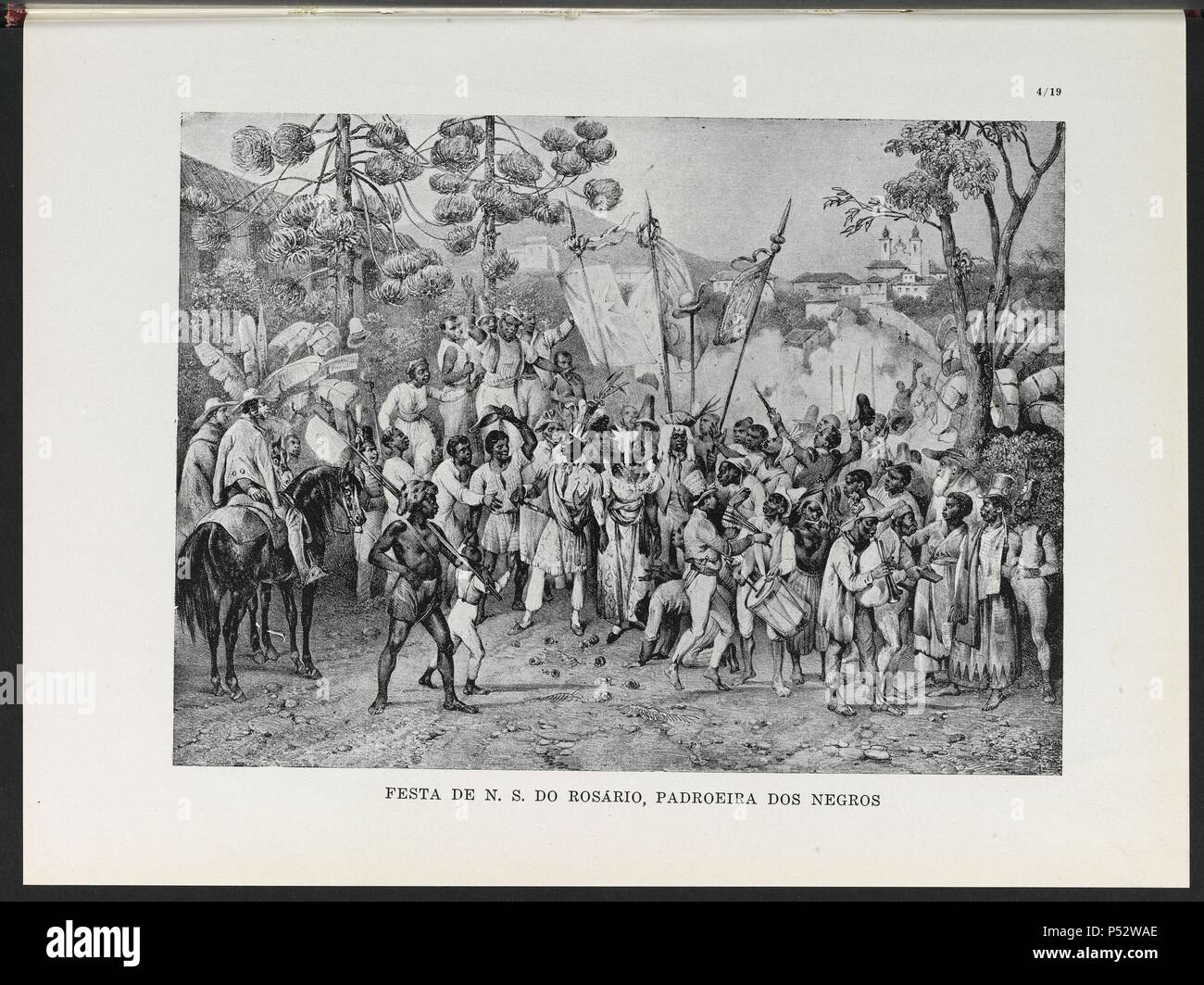 VIAGEM PINTORESCA ATRAVES DO BRASIL, FESTA DE N.S. Fare ROSARIO, PADROEIRA DOS NEGROS, lamina 98, 1835. Autore: Johann Moritz Rugendas (1802-1858). Foto Stock