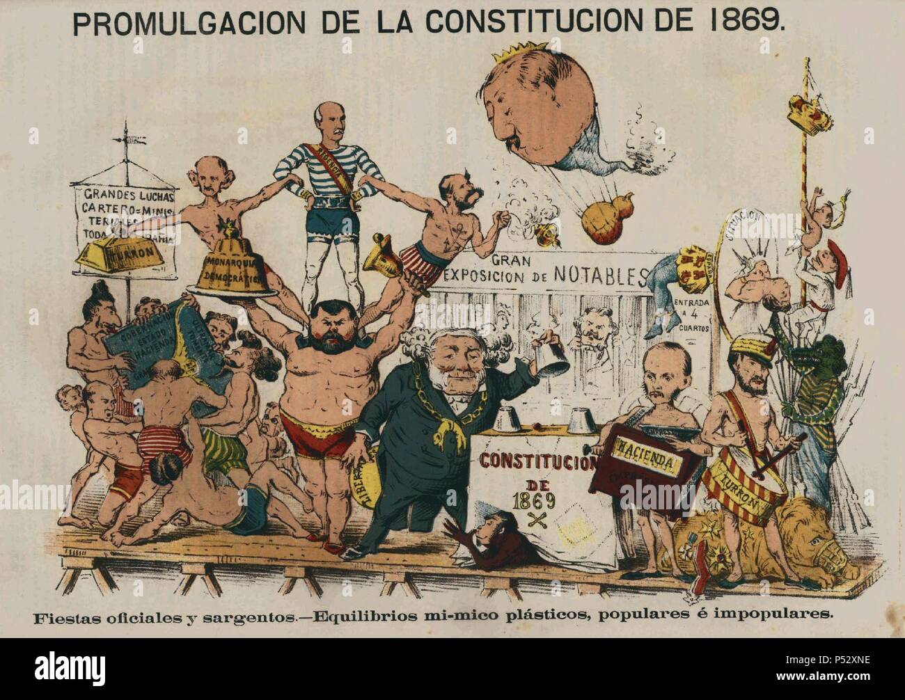 PROMULGACION DE LA CONSTITUCION DE 1869 - SATIRA - revista LA FLACA - 20 de junio de 1869. Posizione: Biblioteca Nacional-COLECCION, MADRID, Spagna. Foto Stock