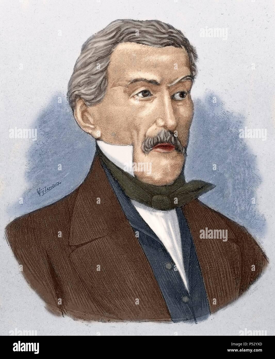 Jose de San Martin (1778-1850). Uomo politico argentino ed eroe militare di indipendenza americana, chiamato 'il liberatore". Incisione colorata. Da 'Americani famosi' (1888). Foto Stock