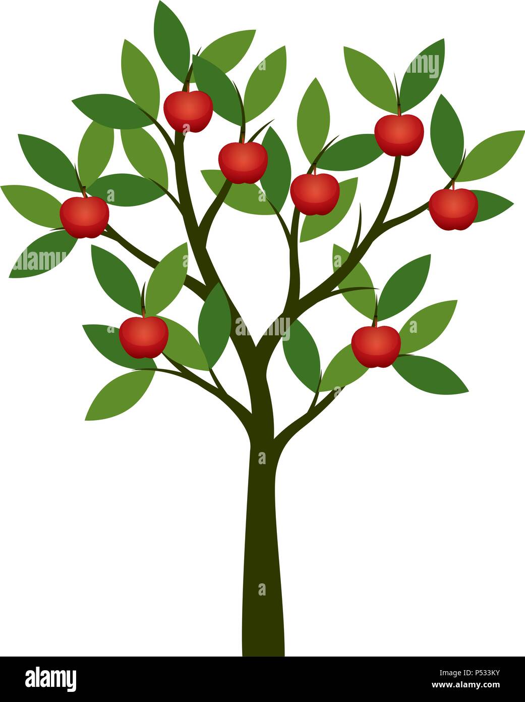 Albero di mele con mela rossa frutti. Illustrazione Vettoriale. Illustrazione Vettoriale