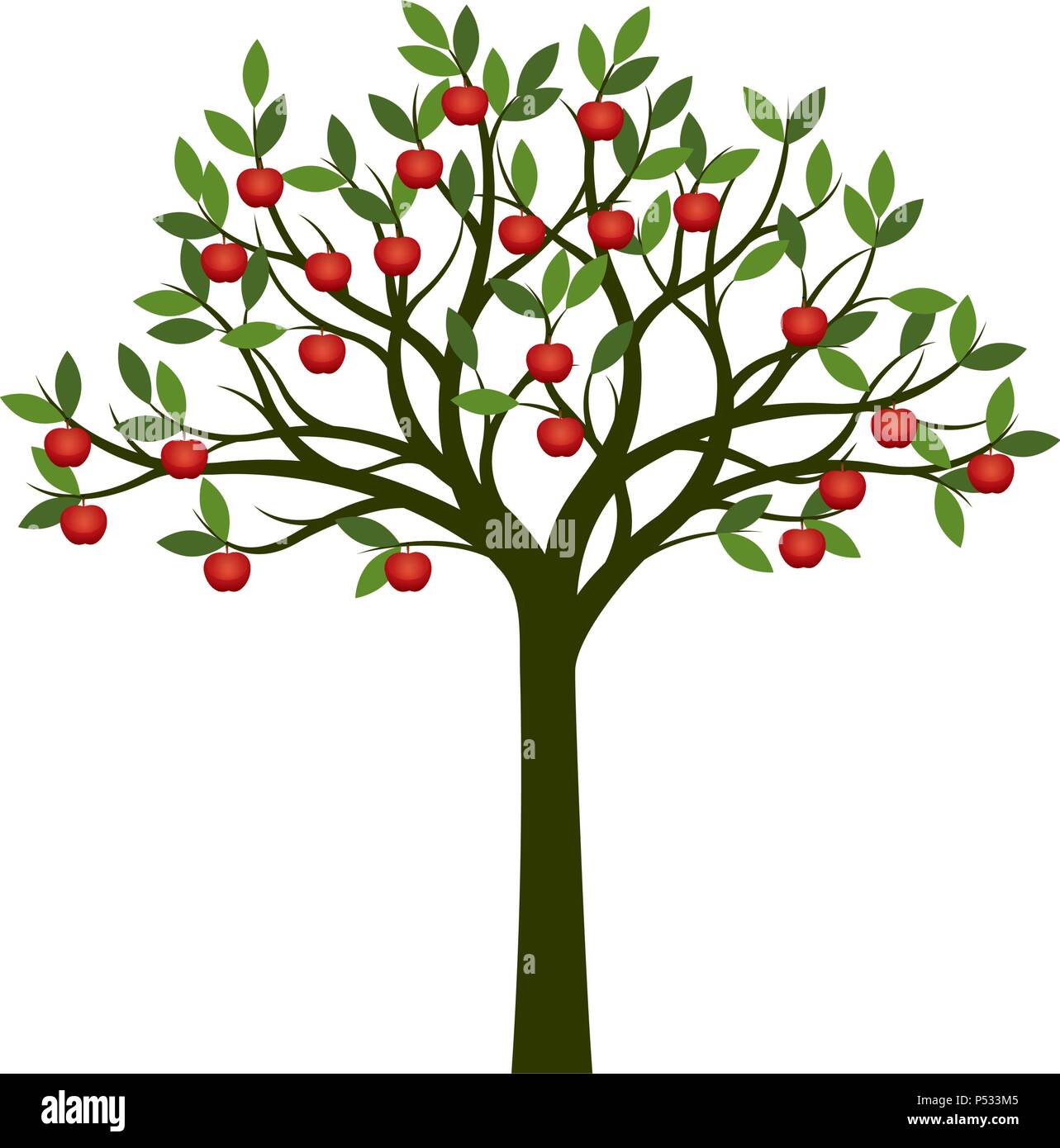 Albero di mele con mela rossa frutti. Illustrazione Vettoriale. Illustrazione Vettoriale