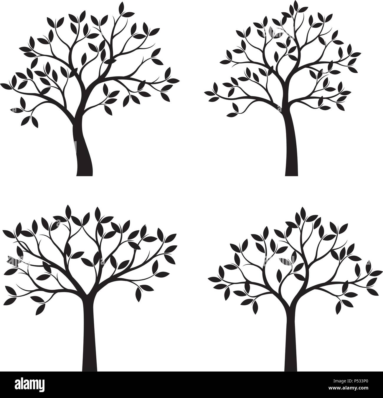 Insieme di alberi di nero. Illustrazione Vettoriale. Illustrazione Vettoriale