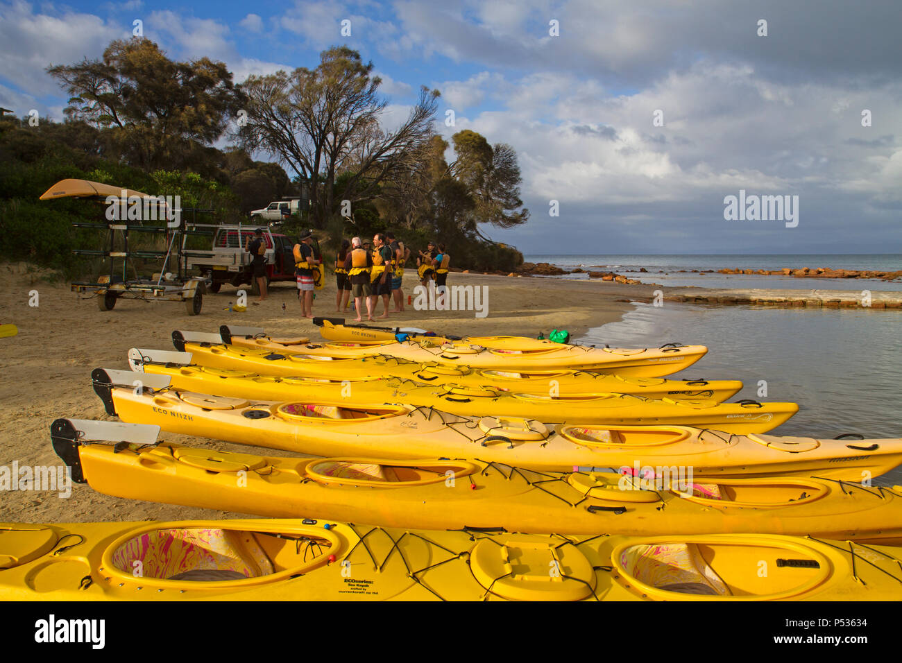 Kayak a Coles Bay sulla Penisola di Freycinet Foto Stock