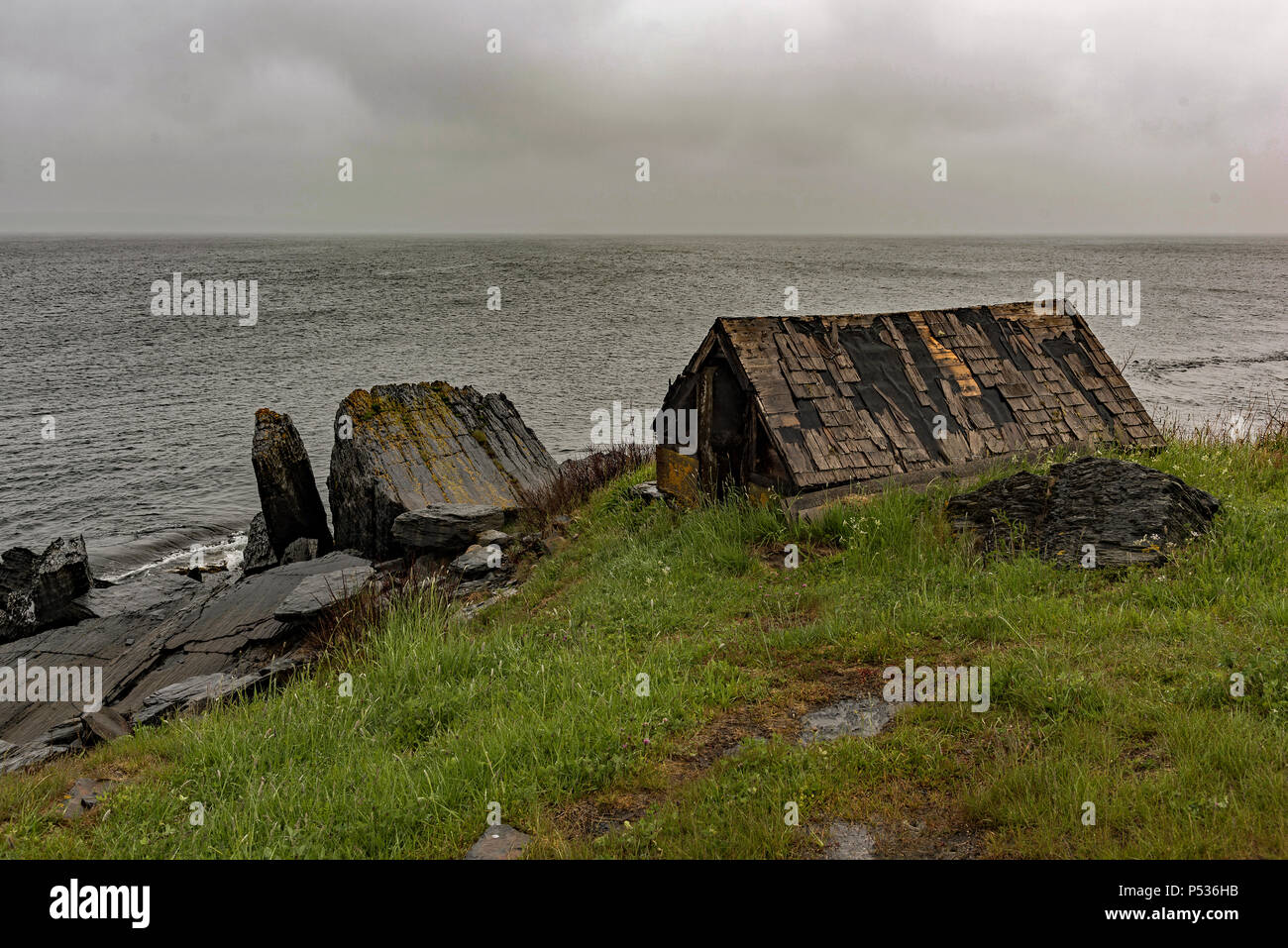 Fisherman's baracche lungo il vecchio blu rocce Road, Lunenburg, Nova Scotia, Canada. Foto Stock