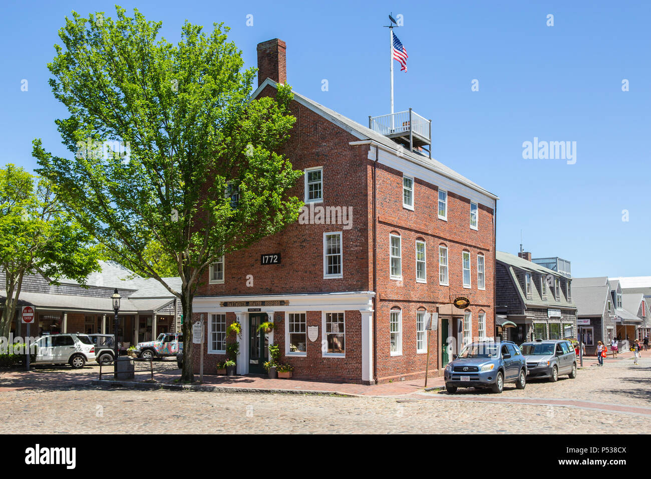 Lo storico Club del Pacifico, sulla strada principale, in Nantucket, Massachusetts. Foto Stock