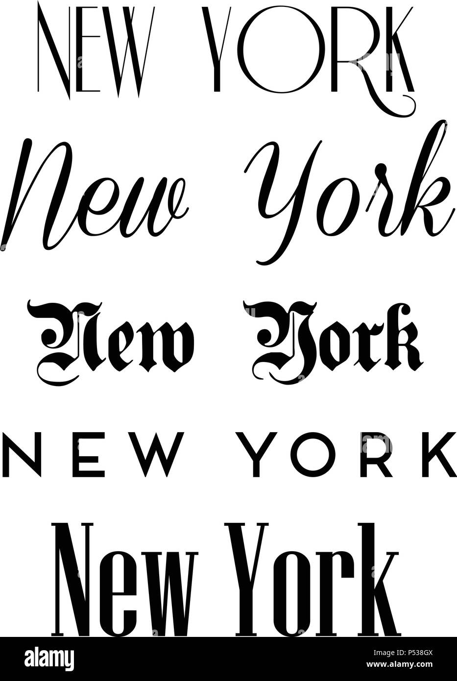 New York City testo isolato su bianco per il calligraphy Lettering vettore modello di stampa Illustrazione Vettoriale