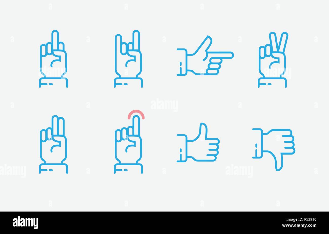 Gesti con le mani la linea sottile icon set. Vector movimenti sullo schermo a sfioramento icone nella sottile stile linea Illustrazione Vettoriale