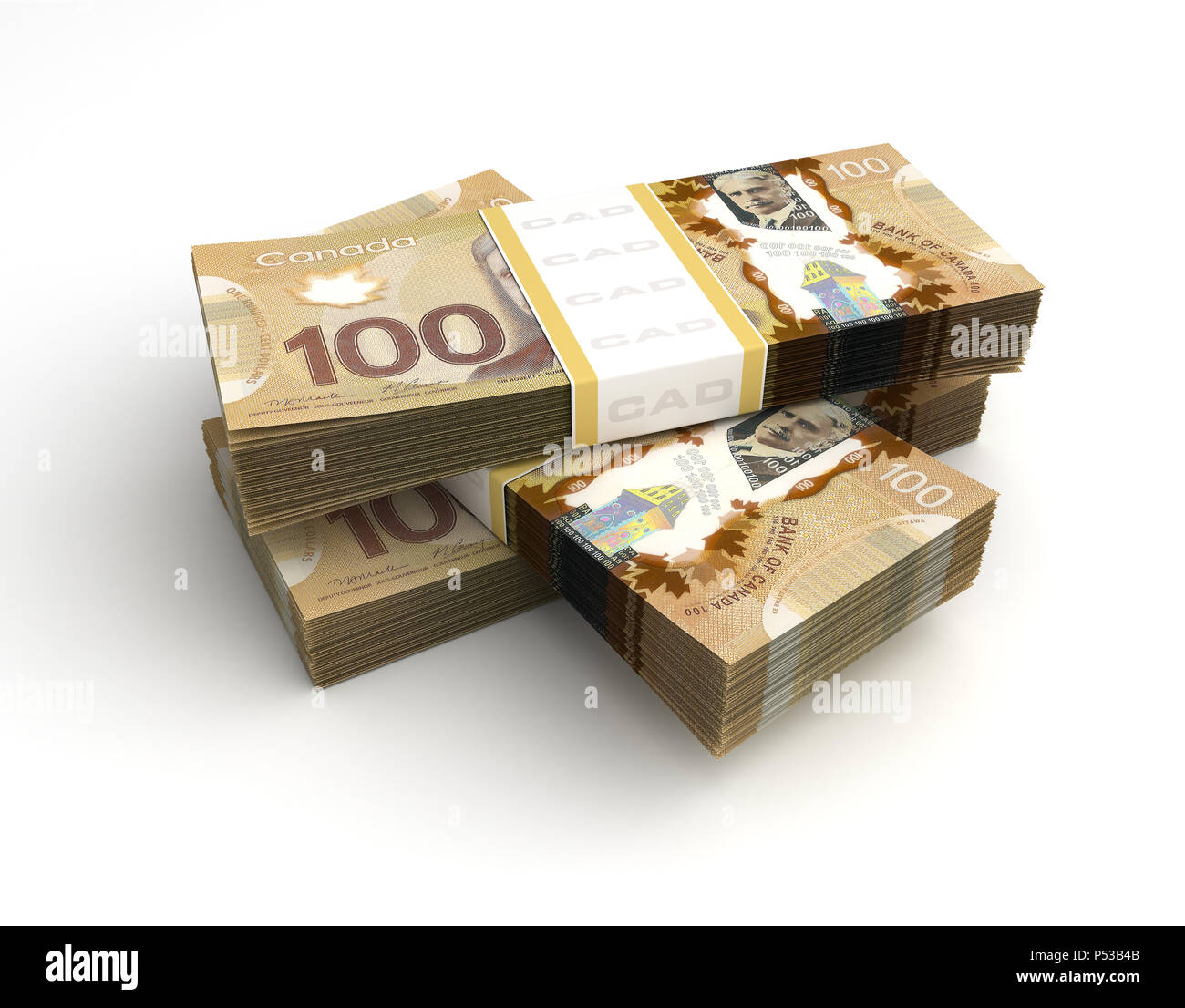 Pila di dollaro canadese (isolato su sfondo bianco) Foto Stock