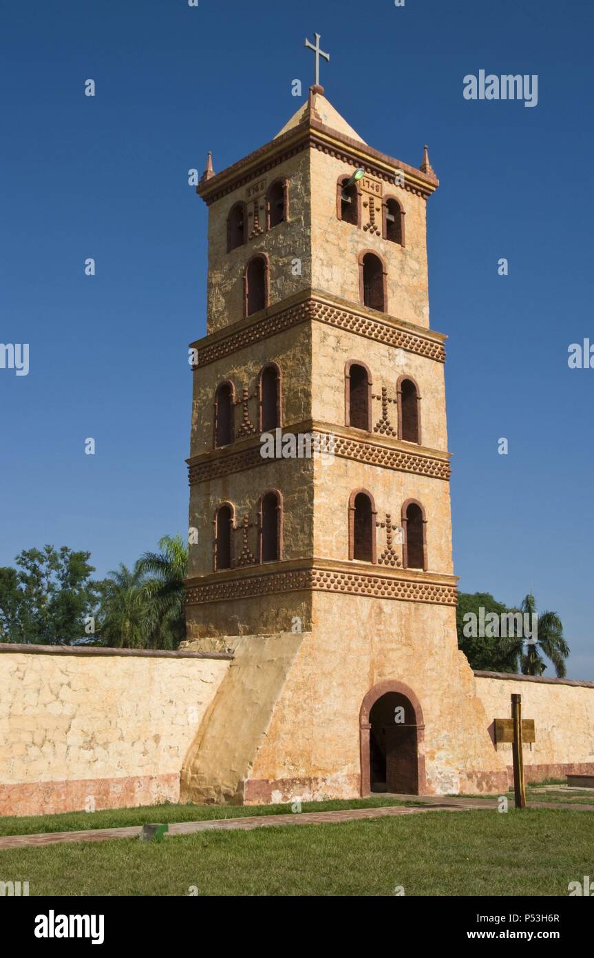 Bolivia. Santa Cruz dipartimento. Chiesa coloniale di San José de Chiquitos (Chiquitania). Vecchia Missione Gesuita(1698). UNESCO - Sito Patrimonio dell'umanità. . Foto Stock