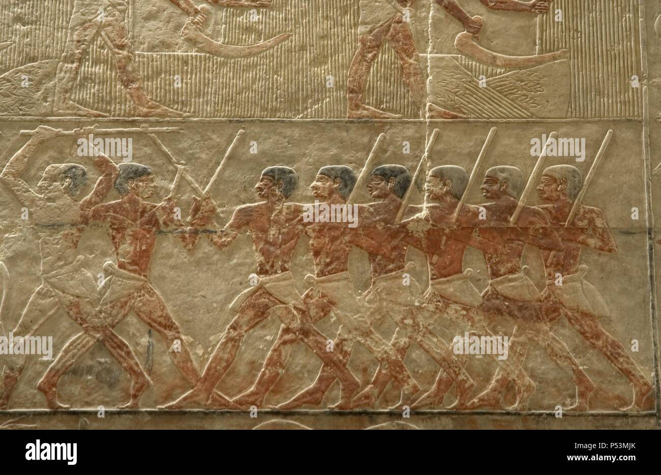 L'Egitto. Saqqara. Mastaba di Ti. Rilievo raffigurante scena agricola. Dettaglio. V dinastia. Antico Regno. Foto Stock