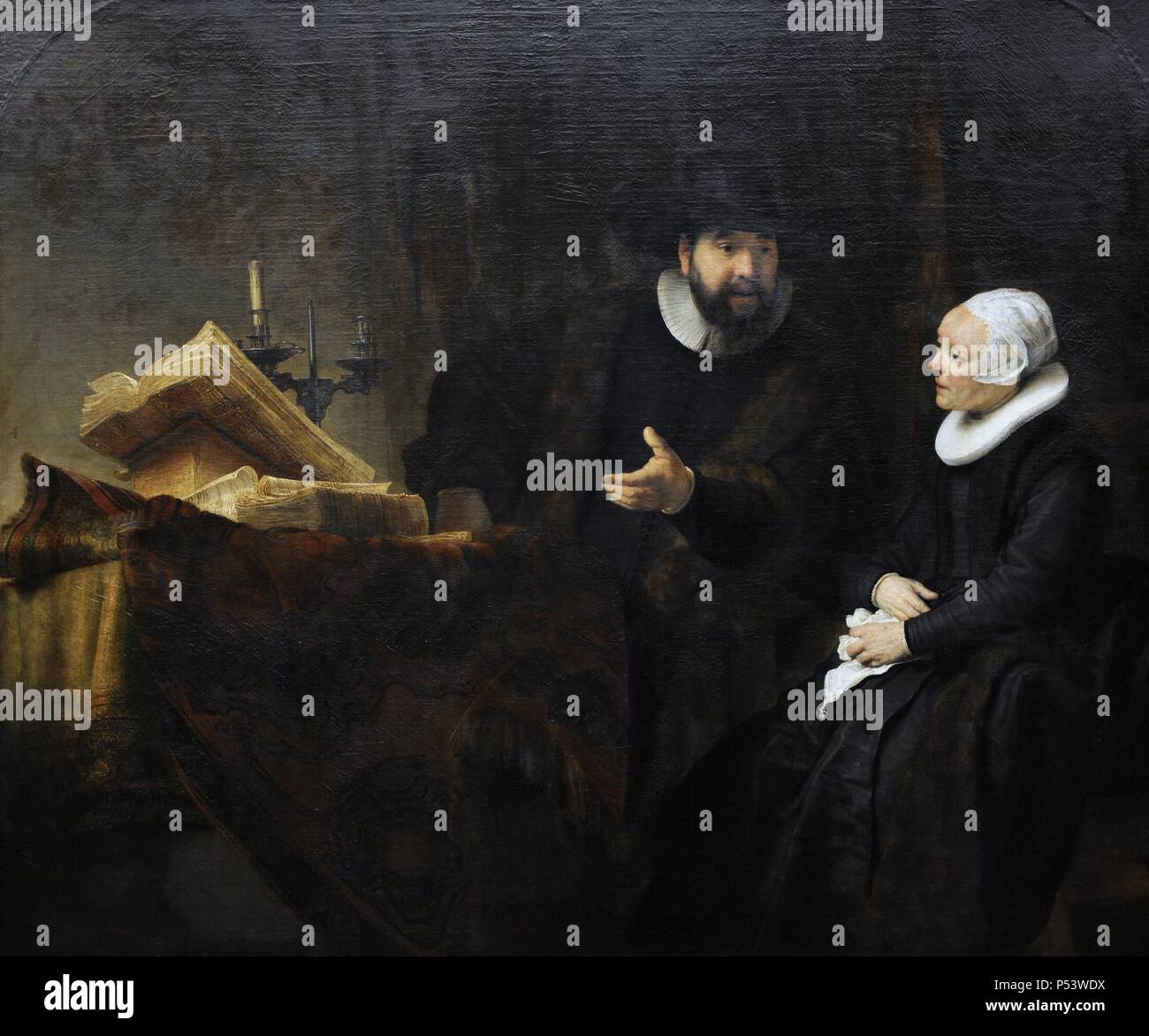 Harmenszoon Rembrandt van Rijn (1606-1669). Pittore olandese e incisore. Il Predicatore Mennonita Cornelis Claez Anslo (1592-1646) e sua moglie Aeltje Gerritsdr Schoueten (1589-1657),1641. Olio su tela. Gemaldegalerie. Berlino. Germania. Foto Stock