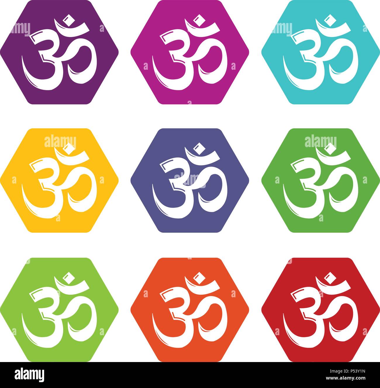 Simbolo di Om induismo set di icone 9 vector Illustrazione Vettoriale