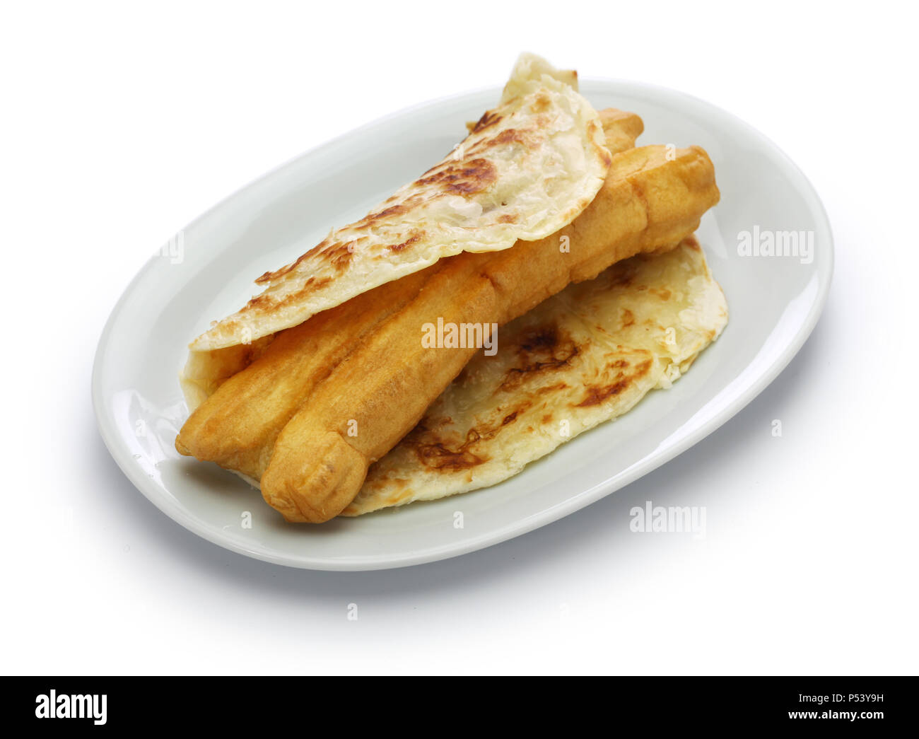 Shaobing youtiao, cruller cinesi in layered flatbread, cibo taiwanese Foto Stock