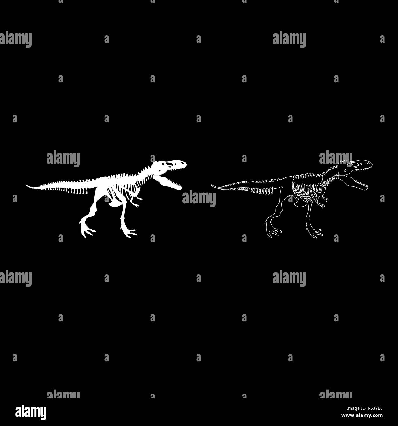 Scheletro di dinosauro T rex il set di icone di colore bianco vettore I stile piatto semplice immagine Illustrazione Vettoriale