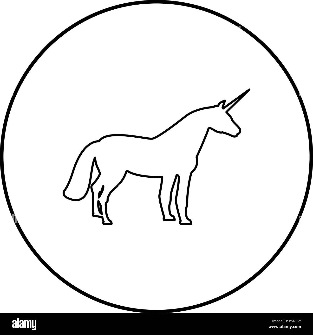 Icona Unicorn colore nero nel cerchio profilo rotondo Illustrazione Vettoriale