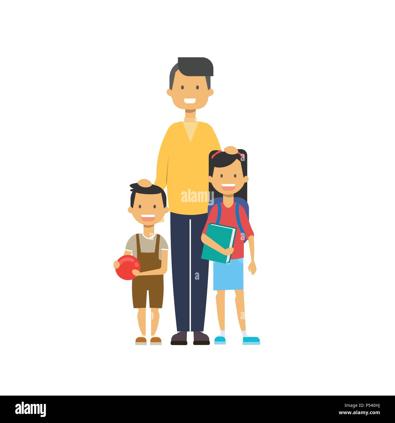 Padre e figli su sfondo bianco, albero del genere happy family concept, piatto design cartoon Illustrazione Vettoriale