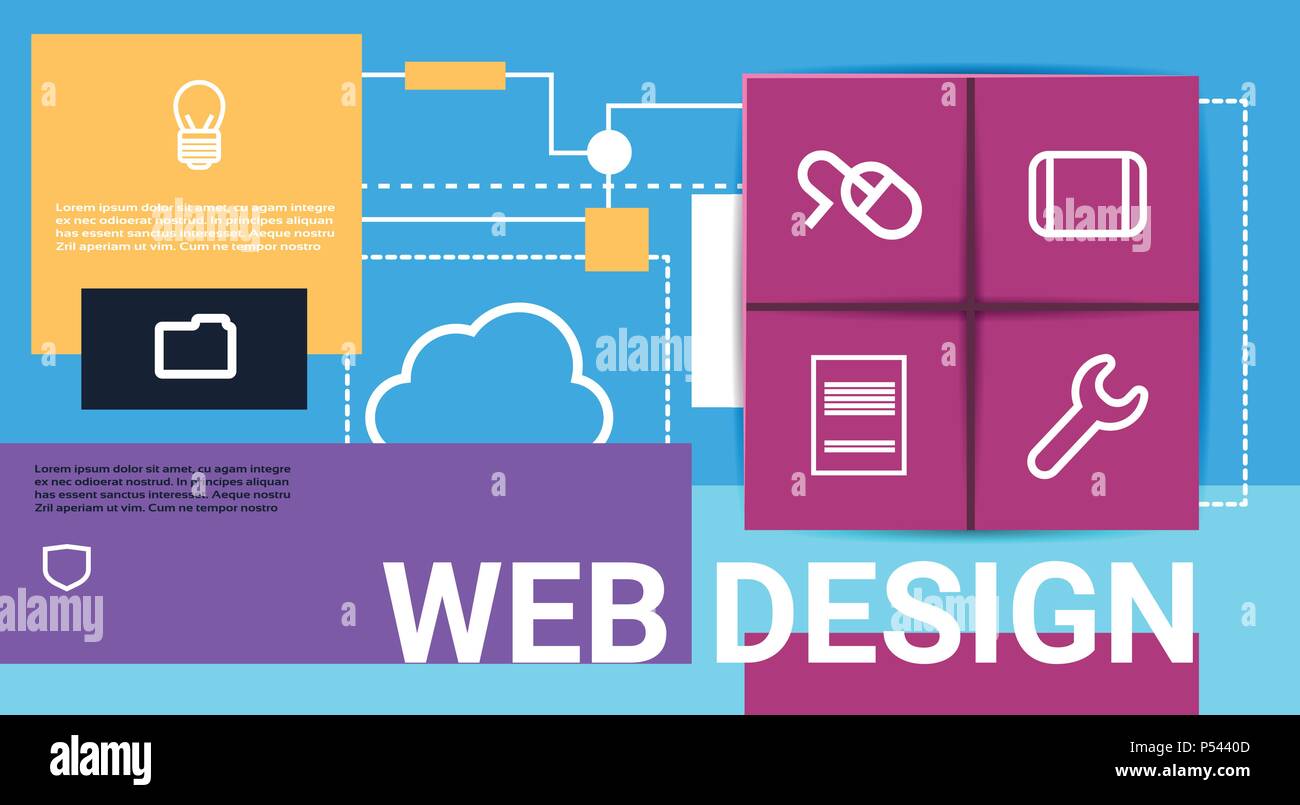 Web design Presentazione della tecnologia di icona di interfaccia del sito web informazioni idee concetto spazio copia banner flat Illustrazione Vettoriale