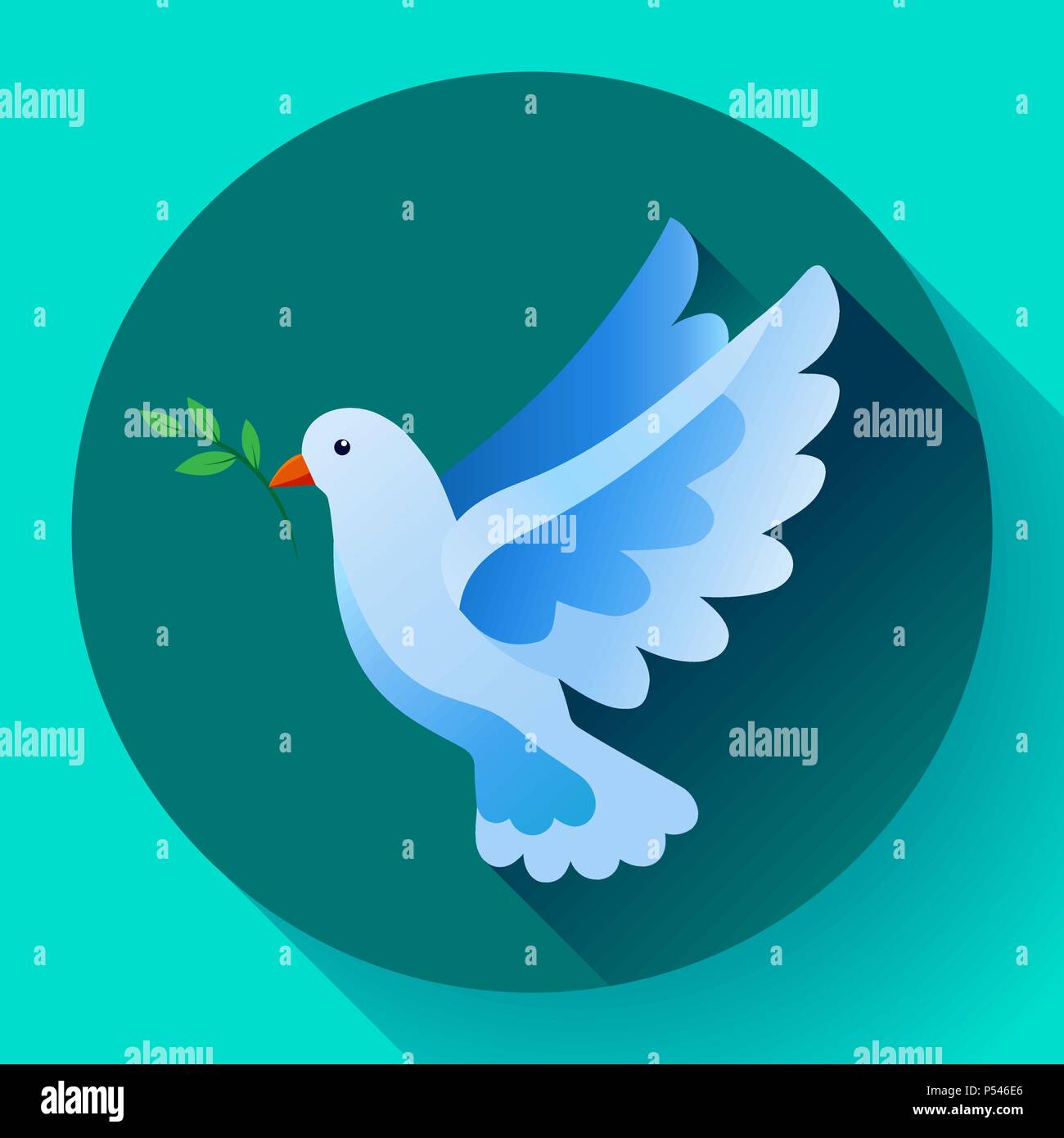 Blue colomba con ramo icona di pace. Flying Blue Bird e concetto di pace. Il pacifismo concetto. Il volo libero simbolo. Icona di colomba - simbolo di Dio, la pace sulla terra, la divina provvidenza, l'angelo di Dio. Illustrazione Vettoriale