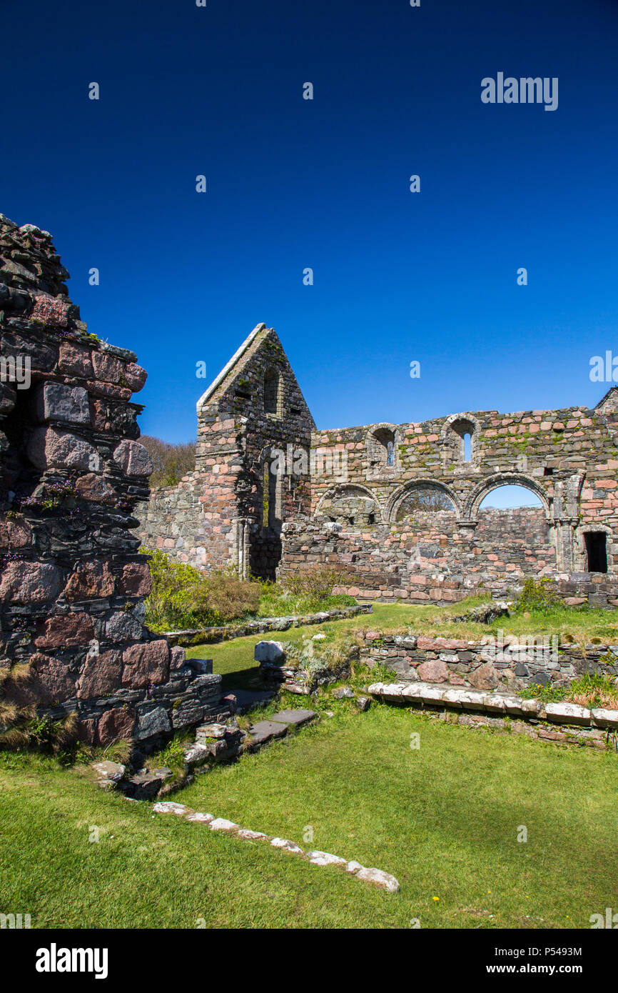 Le storiche rovine di un Augustininan medievale monastero sull'isola delle Ebridi di Iona, Argyll and Bute, Scotland, Regno Unito Foto Stock