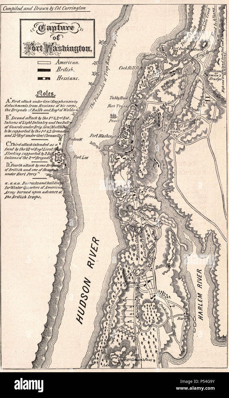 Cattura di Fort Washington, 16 novembre 1776, durante la Rivoluzione Americana Foto Stock