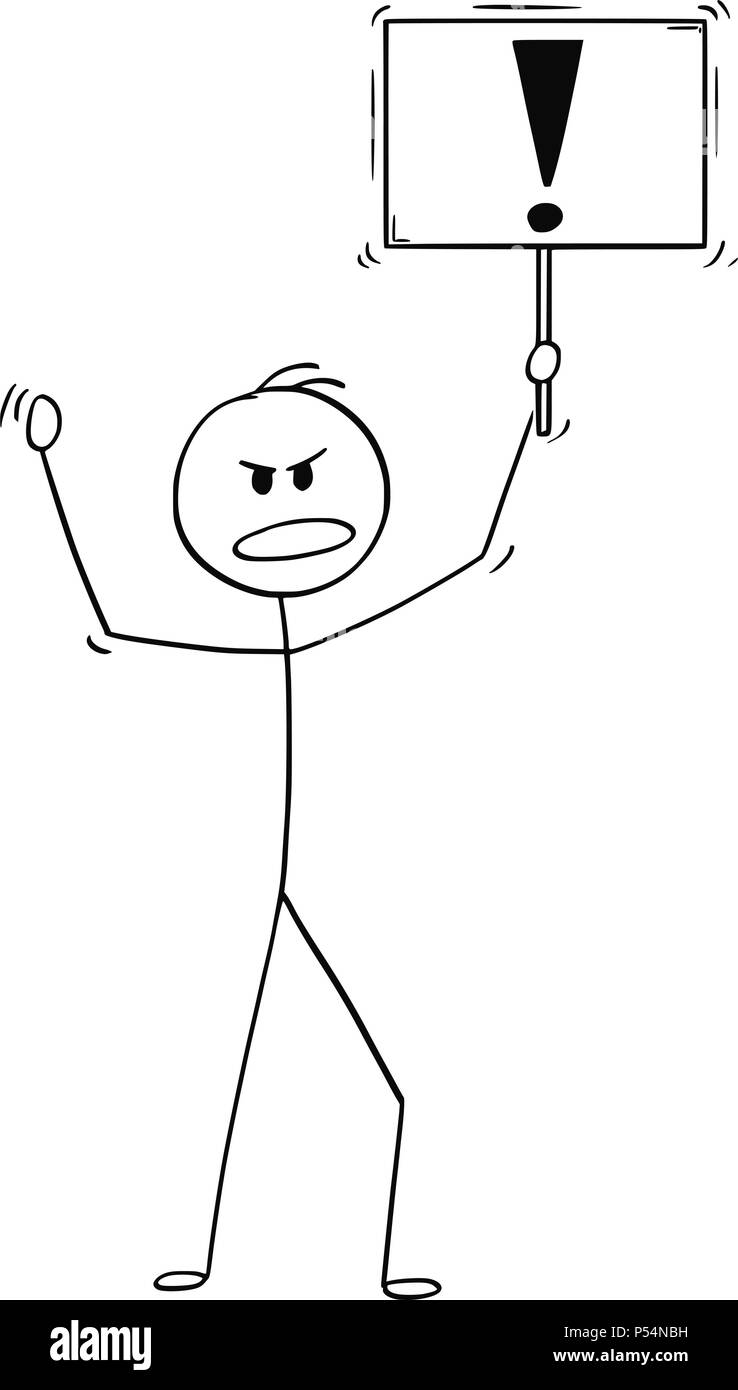 Cartoon dell uomo che dimostri con punto esclamativo segno di simbolo Illustrazione Vettoriale