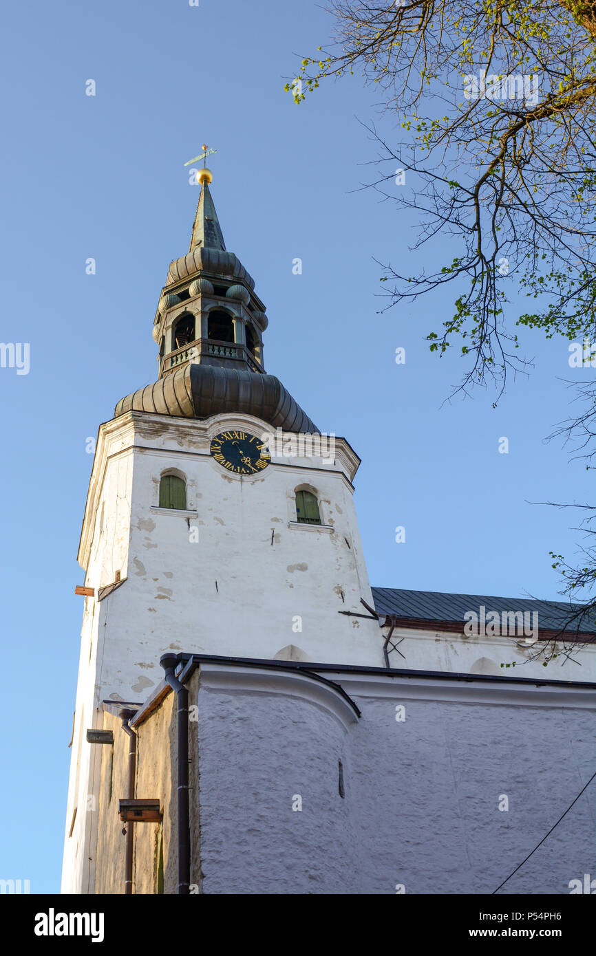 Torre della cattedrale di St Mary, o cupola chiesa o Cattedrale di Santa Maria Vergine a Tallinn, Estonia, appartenente all'estone Luthera evangelica Foto Stock