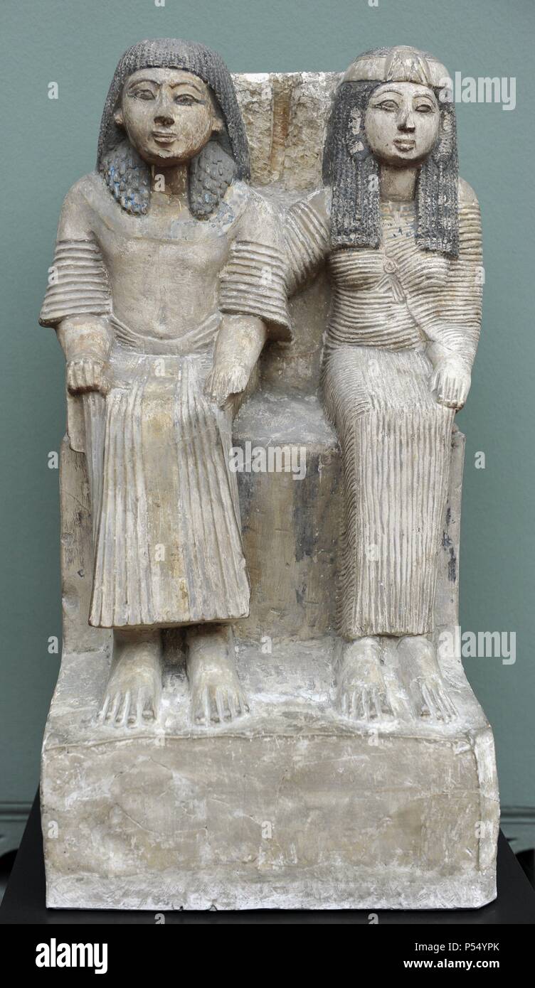 Ufficiali e di sua moglie. In calcare dipinto. 19th-20th dinastia. C. 1300-1800 A.C. Origine sconosciuta. Ny Carlsberg Glyptotek. Copenhagen. La Danimarca. Foto Stock
