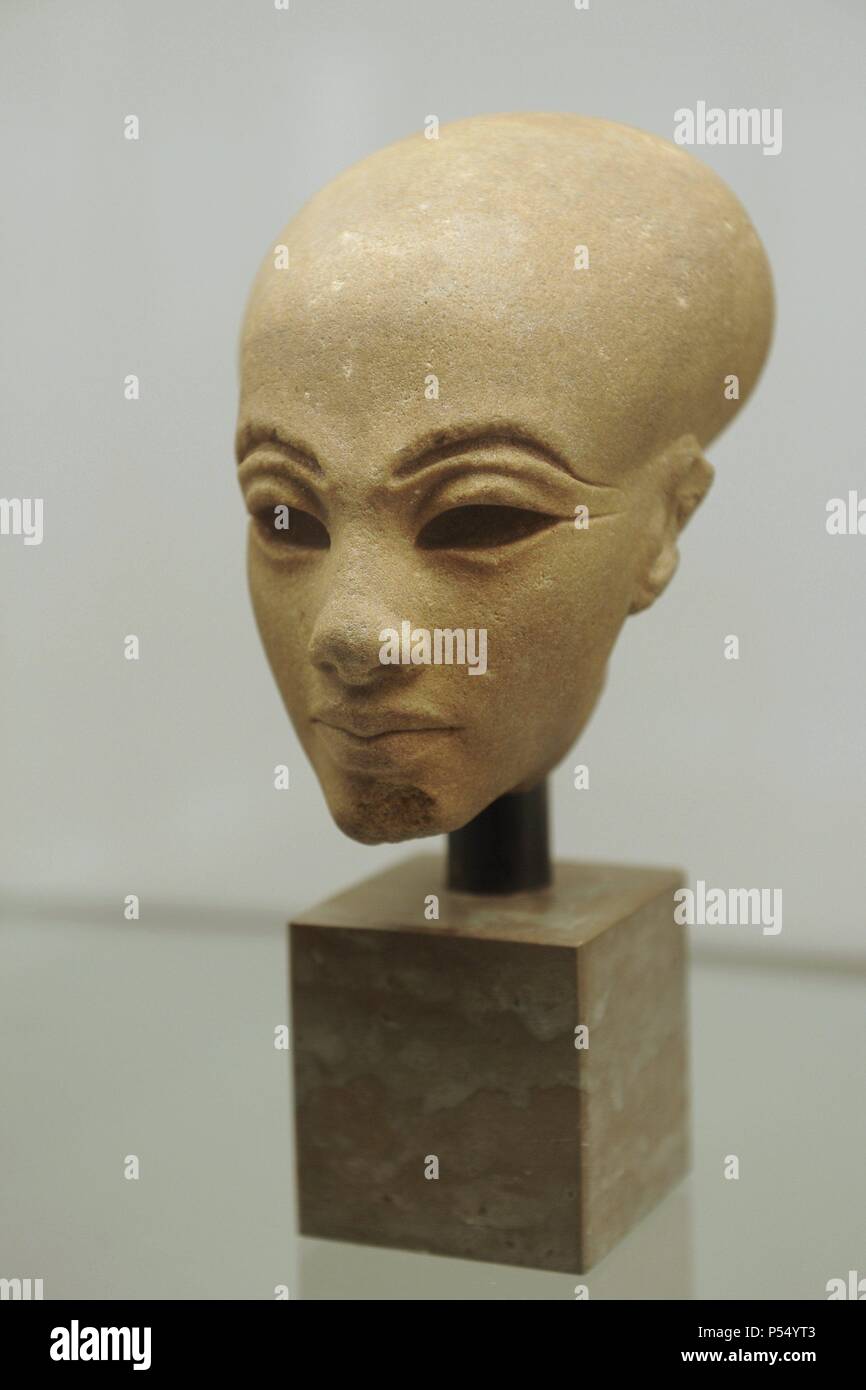 Testa da una statuetta di una principessa. Quarzite. Probabilmente da el-Amarna, Egitto. Periodo di Amarna, c. 1365-1347 A.C. Ny Carlsberg Glyptotek. Copenhagen. La Danimarca. Foto Stock