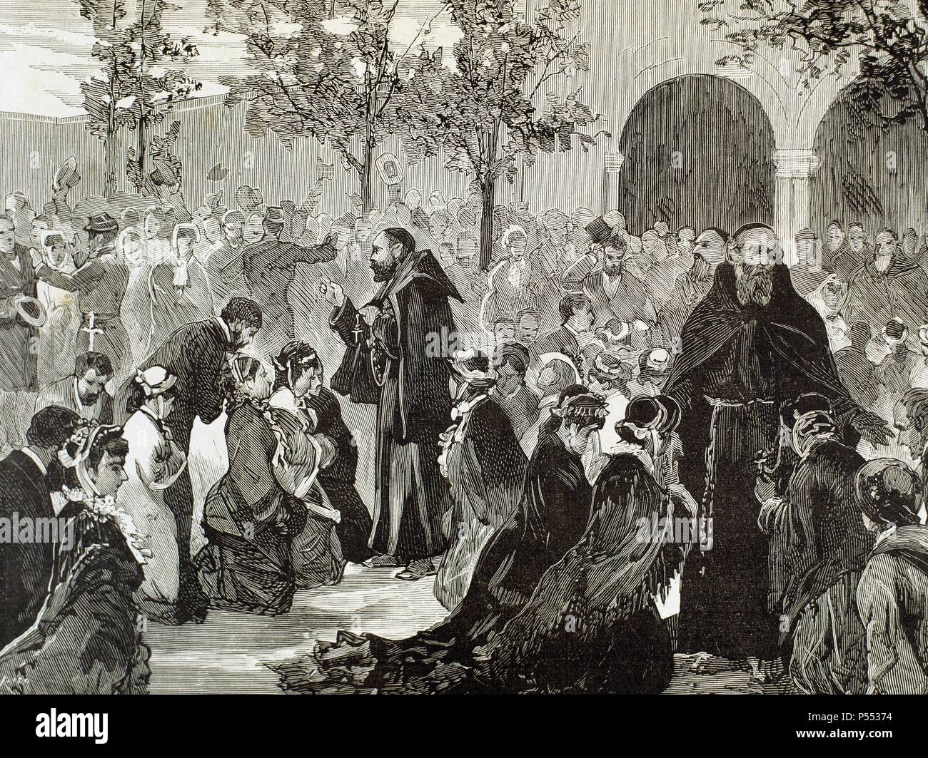 Parigi. Espulsione DE LOS PADRES CAPUCHINOS de su convento de la Rue de la Santé (1880). Francia. Grabado. Foto Stock