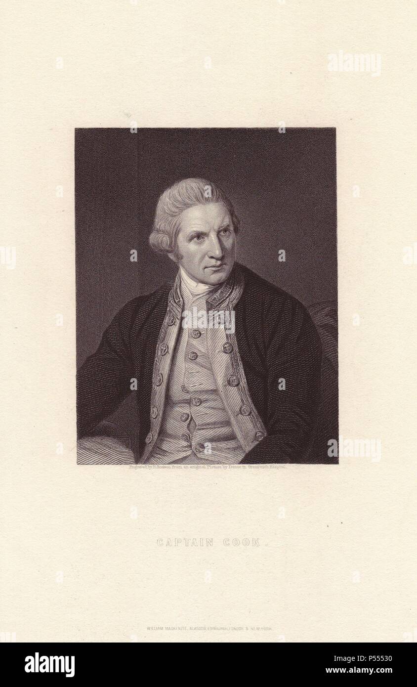 Il capitano James Cook (1728-1779), esploratore britannico, il navigatore e cartografo.. . Incisi su acciaio da E. Sciven da un ritratto in oli di Nathaniel Dance da Charles Knight's " galleria di ritratti" 1835. Foto Stock